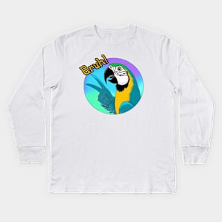 Bruh! Blue and Gold Macaw Kids Long Sleeve T-Shirt